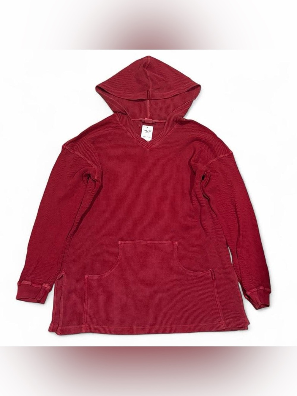 Y2K vintage deadstock Hard Tail waffle knit tunic hoodie in washed red